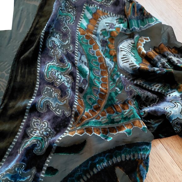 New Chicos Velvet Burnout Kimono Navy Blue Black Boho Western Whimsigoth - Picture 5 of 9